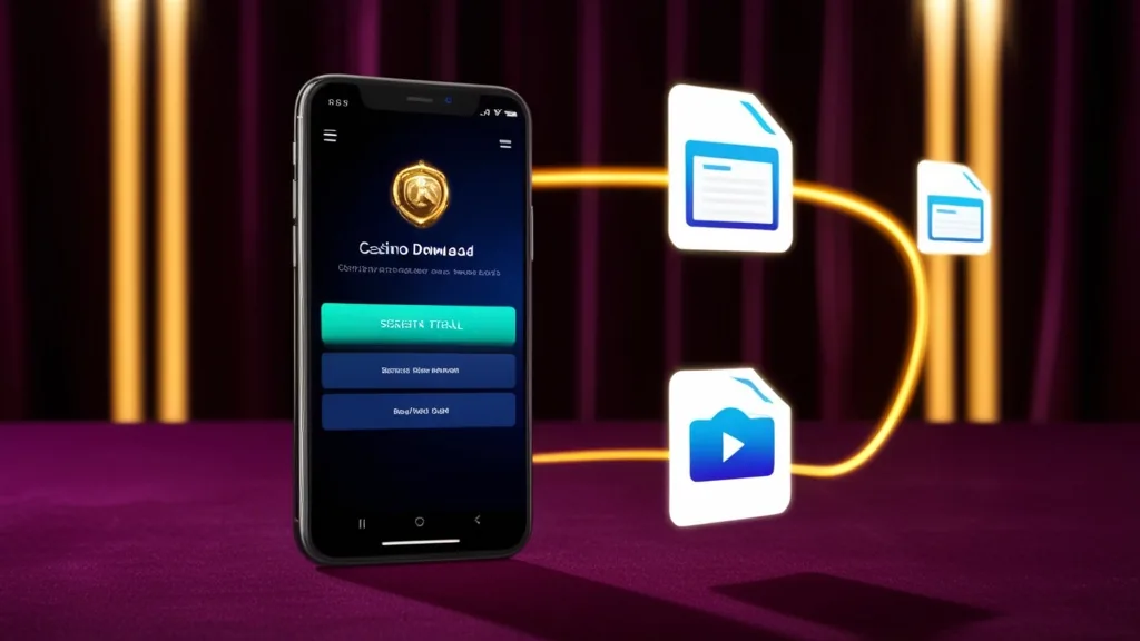 Smartphone showing an Android casino app download screen with neon lighting
