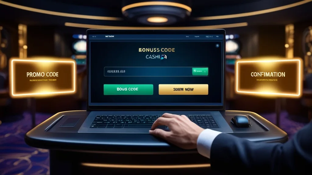 Bonus code being entered into a casino cashier promo field