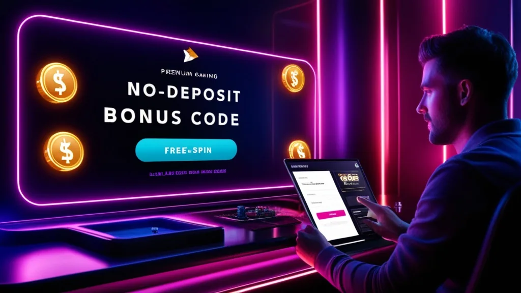 Login inbox showing a no deposit bonus code and free spins