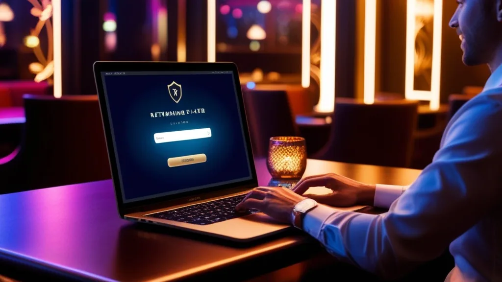 Returning player logging into a casino account on a laptop