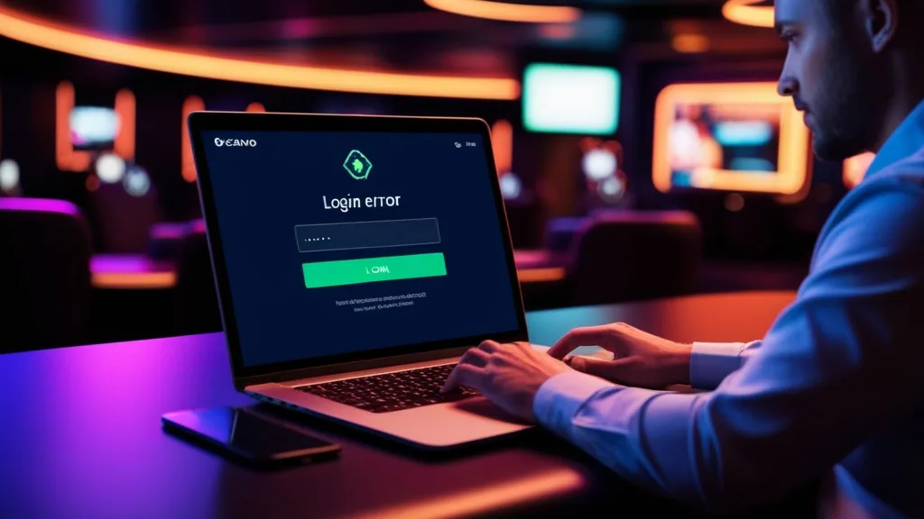 Player troubleshooting a casino login error on a laptop